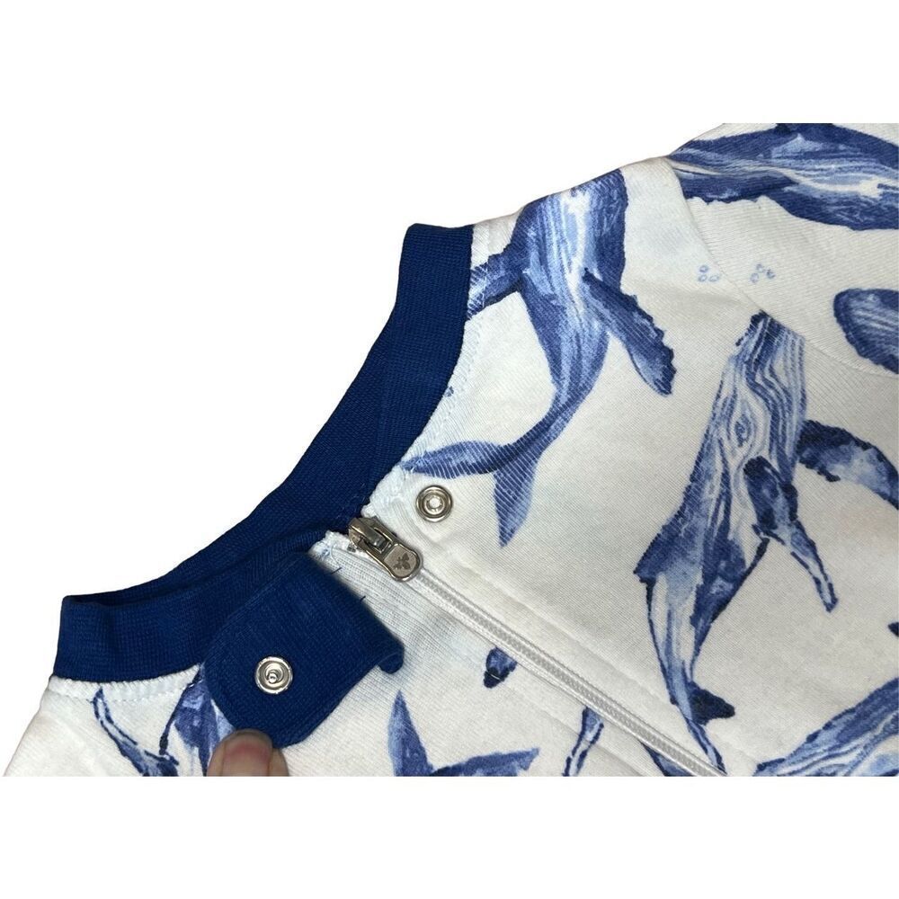 Burt's Bees Baby Organic Cotton Whale‎ Blue White Zippy Footie Sz 18 months - Picture 6 of 10